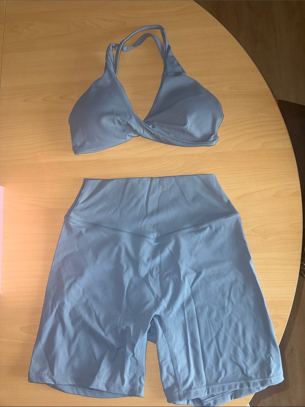 Light Blue Active Set - Sports Bra and High Waist Bike Shorts